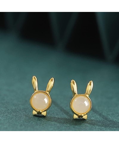 14K Gold Rabbit Stud Earrings with Jade, Small and Elegant Jewelry Gift for Women, Perfect for Wife or Mother Yellow Gold $74...