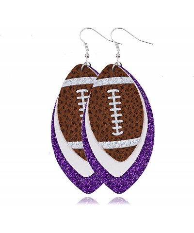 Lightweight Glitter Leather Football Earrings Multilayer Leather Football Baseball Drop Earrings for Women Girls Funny Sports...