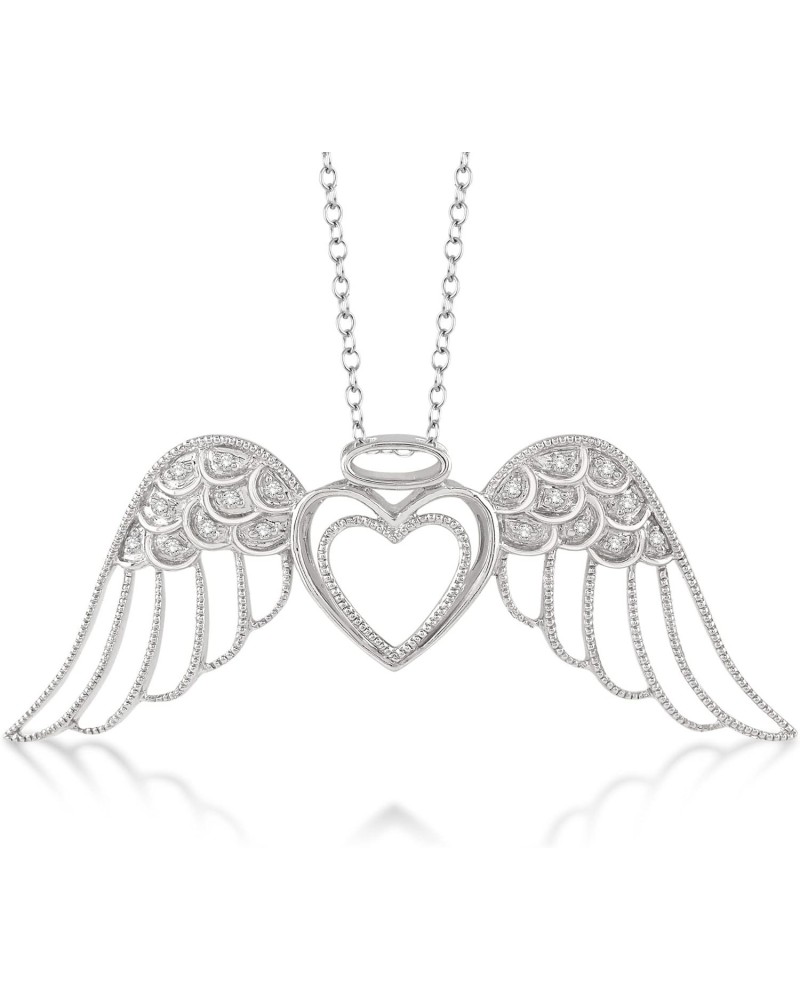 Sterling Silver Angel Wing Natural Diamond Necklace for Women - Pendant Gift for Women (Cttw (1/8) - 18 Natural Diamonds $64....