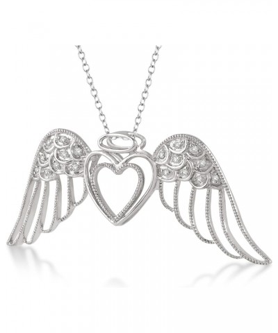 Sterling Silver Angel Wing Natural Diamond Necklace for Women - Pendant Gift for Women (Cttw (1/8) - 18 Natural Diamonds $64....