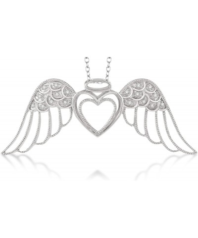 Sterling Silver Angel Wing Natural Diamond Necklace for Women - Pendant Gift for Women (Cttw (1/8) - 18 Natural Diamonds $64....