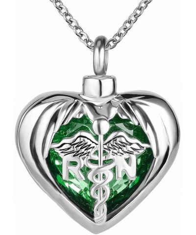 RN Registered Nurse Caduceus Angle Wing Crystal Heart Love Urn Necklace for Ashes Cremation Jewelry Memorial Pendant Keepsake...