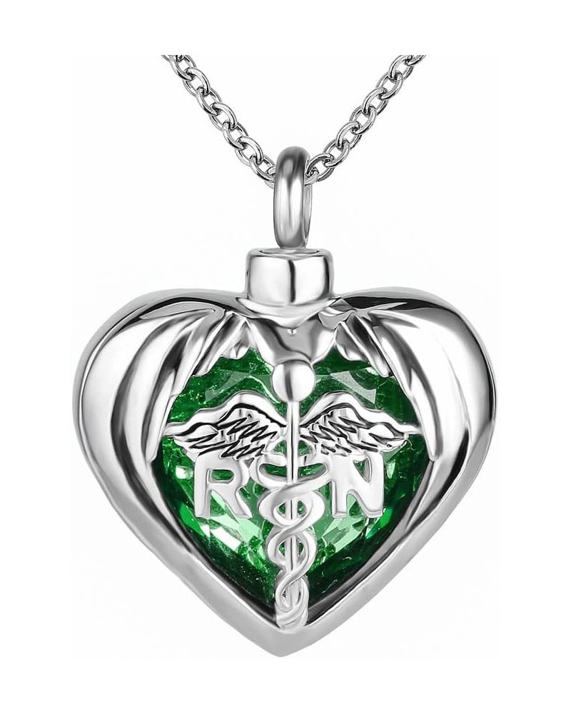 RN Registered Nurse Caduceus Angle Wing Crystal Heart Love Urn Necklace for Ashes Cremation Jewelry Memorial Pendant Keepsake...