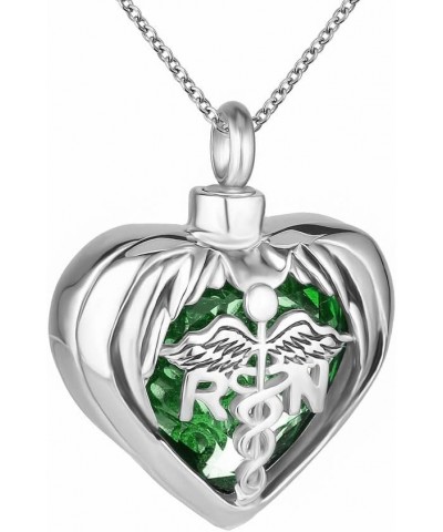 RN Registered Nurse Caduceus Angle Wing Crystal Heart Love Urn Necklace for Ashes Cremation Jewelry Memorial Pendant Keepsake...