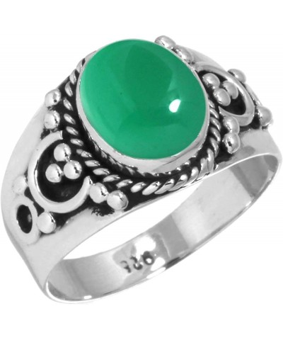 925 Sterling Silver Statement Ring for Women 8x10 Oval Gemstone Handmade Jewelry for Gift (99053_R) Green Onyx $20.15 Rings