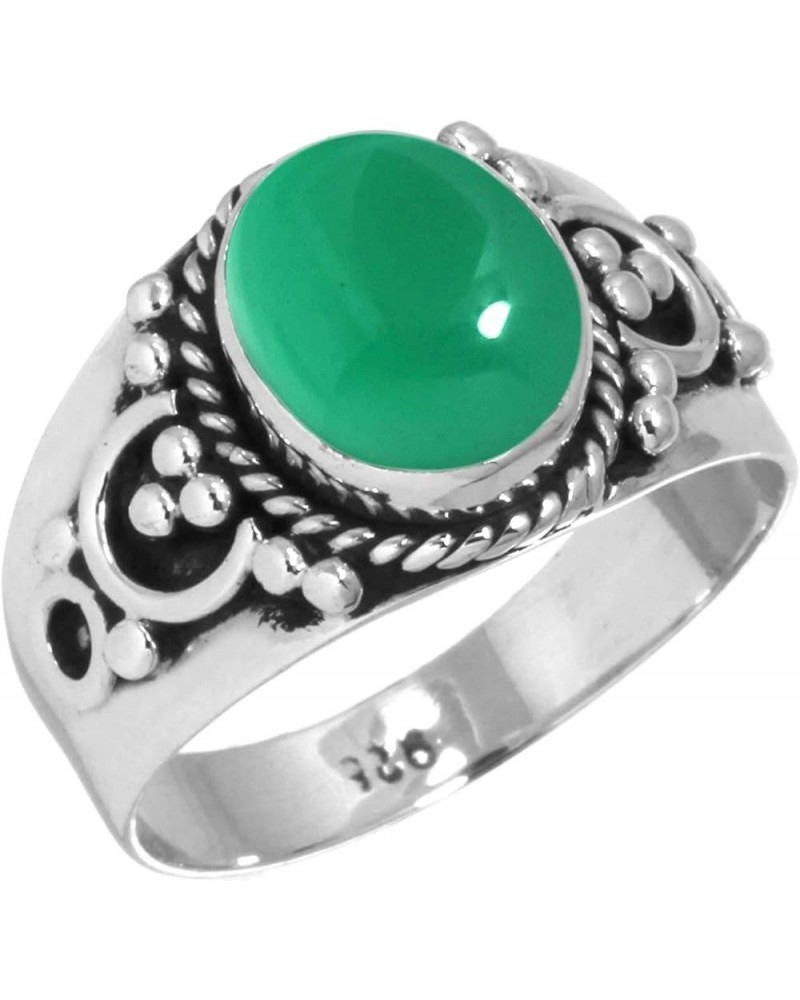 925 Sterling Silver Statement Ring for Women 8x10 Oval Gemstone Handmade Jewelry for Gift (99053_R) Green Onyx $20.15 Rings