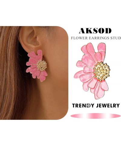 Vintage Flower Stud Earrings Exaggerated Oversized Daisy Flower Earrings Statement Jewelry for Women and Girls Pink $5.94 Ear...