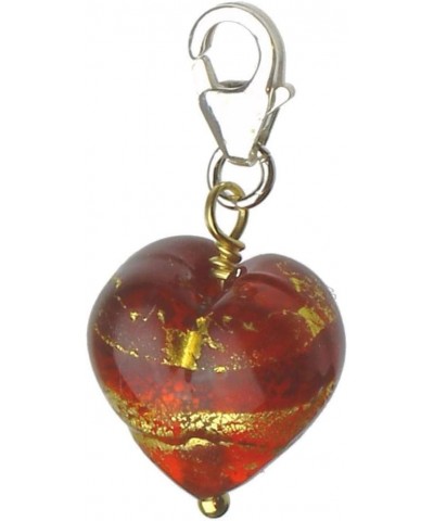 Murano-style Glass Heart Charm Sterling Silver Pear Lobster Clasp Style5 $7.94 Bracelets