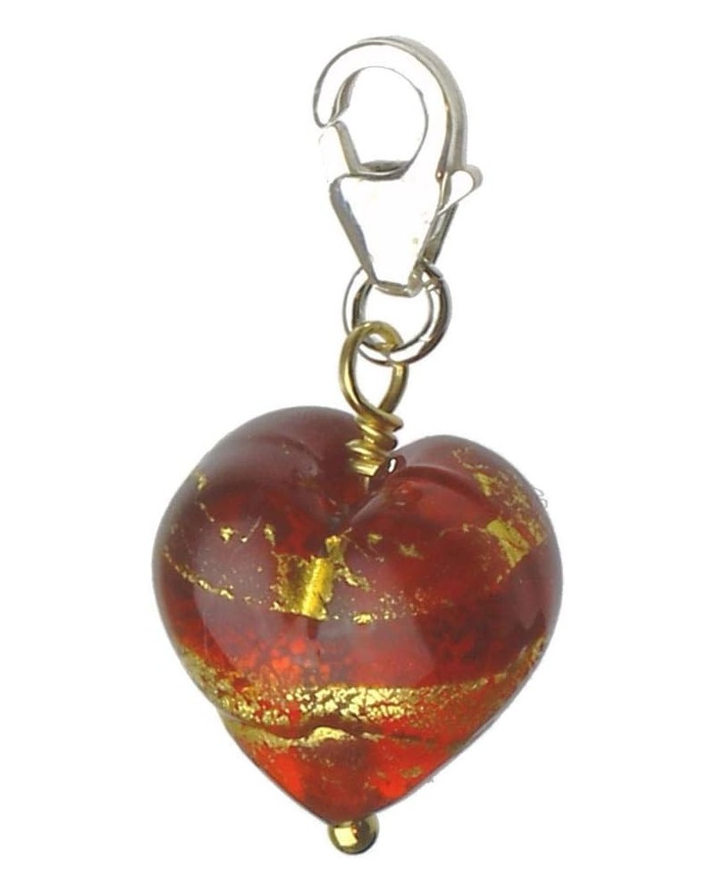 Murano-style Glass Heart Charm Sterling Silver Pear Lobster Clasp Style5 $7.94 Bracelets