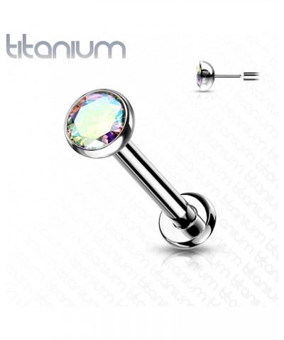 Dynamique Implant Grade Titanium Threadless Push in Labret With Bezel Set CZ Ball Top (Sold Per Piece) T:1.2mm L:8mm S:3mm Au...