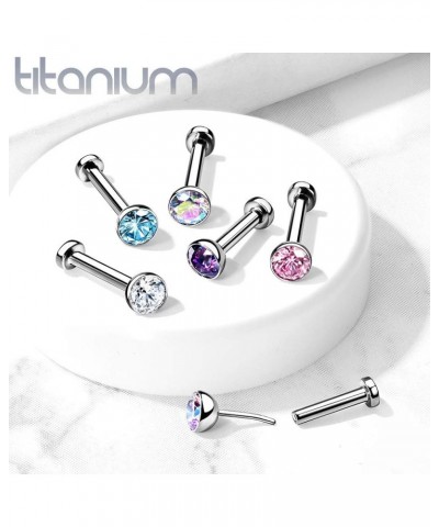 Dynamique Implant Grade Titanium Threadless Push in Labret With Bezel Set CZ Ball Top (Sold Per Piece) T:1.2mm L:8mm S:3mm Au...