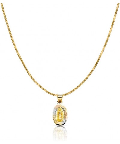 14K Tri Color Gold Diamond Cut Our Lady of Guadalupe Stamp Charm Pendant with 0.9mm Wheat Chain Necklace 20.0 Inches $99.88 N...