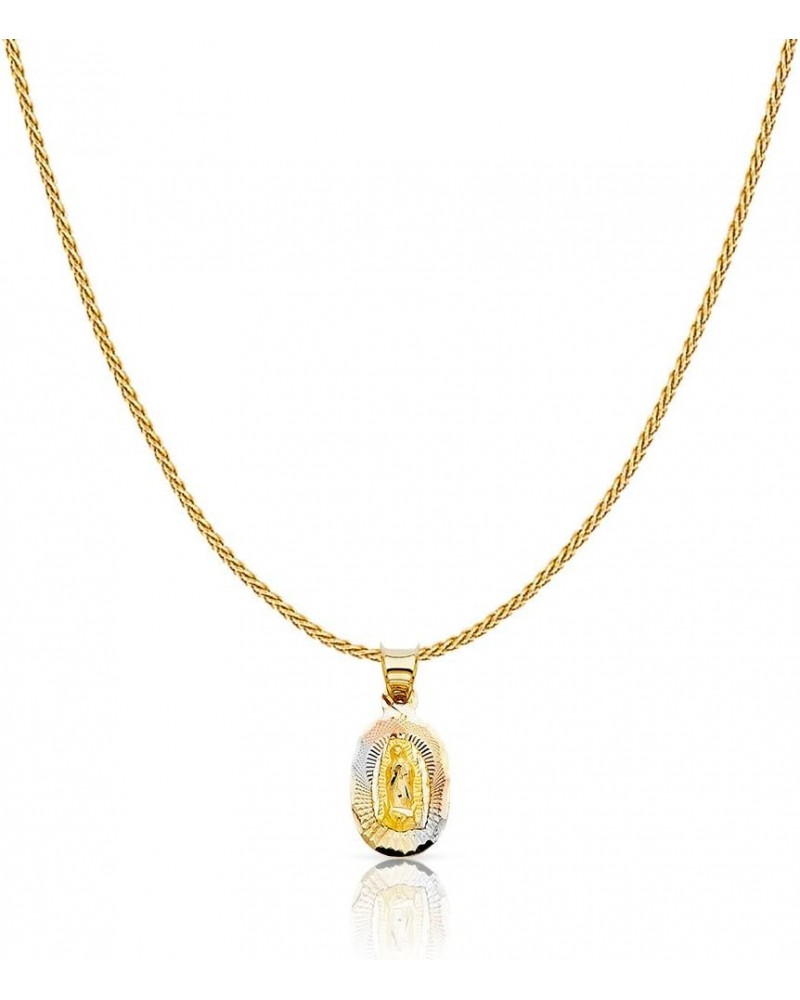 14K Tri Color Gold Diamond Cut Our Lady of Guadalupe Stamp Charm Pendant with 0.9mm Wheat Chain Necklace 20.0 Inches $99.88 N...