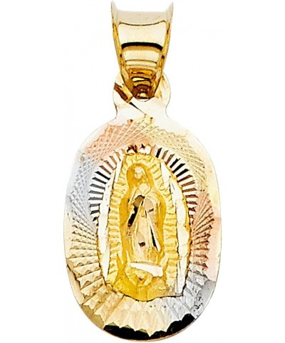 14K Tri Color Gold Diamond Cut Our Lady of Guadalupe Stamp Charm Pendant with 0.9mm Wheat Chain Necklace 20.0 Inches $99.88 N...