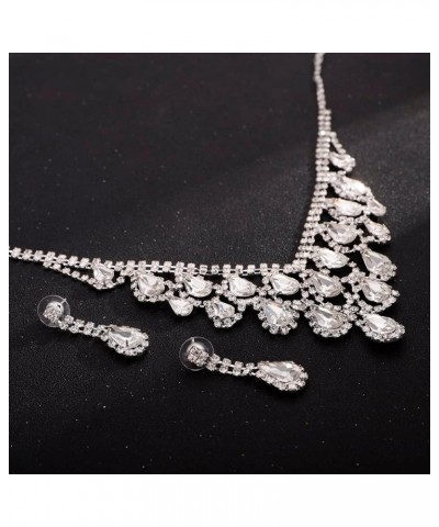 Bride Crystal Necklace Earrings Set Wedding Jewelry Sets Rhinestone Choker Necklace Prom Costume Jewelry Set for Women and Gi...