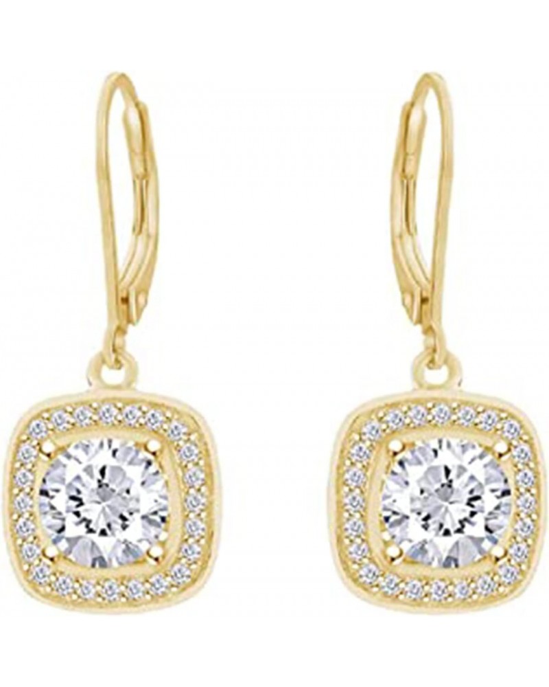 2.50 Ct Round Cut Created Diamond Halo Drop & Dangle Earrings 14k Yellow Gold Plated 925 Sterling Silver $39.60 Earrings