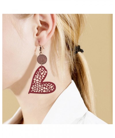 Boho Leather Love Heart Vintage Western Earrings Geometric Round Olivary Dangle Earrings Bohemian Jewelry for Women Girls Val...