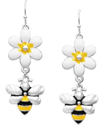 Women's BEEutiful Summertime Fun Enamel And Crystal Rhinestone Honey Bee Jewelry Pieces Daisy Flower Dangle Earrings Silver T...