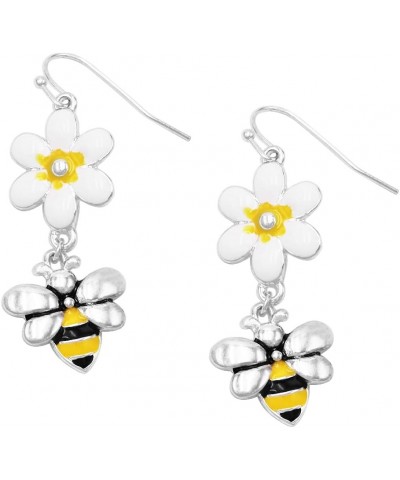 Women's BEEutiful Summertime Fun Enamel And Crystal Rhinestone Honey Bee Jewelry Pieces Daisy Flower Dangle Earrings Silver T...