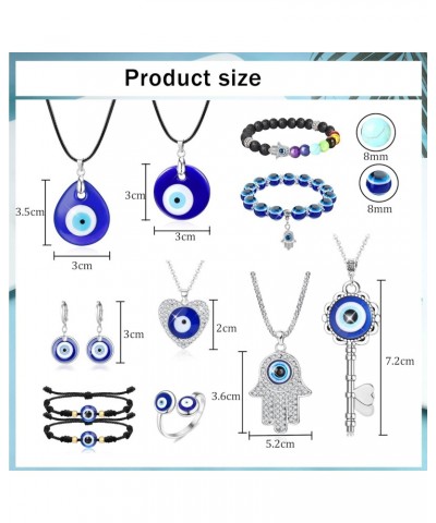 11Pcs Evil Eye Necklaces Pendant for Women Men Hamsa Hand Necklace Bracelets Evil Eye Earrings Rings Turkish Protection Jewel...