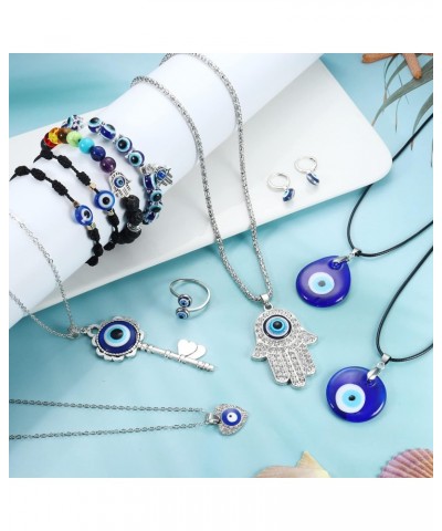 11Pcs Evil Eye Necklaces Pendant for Women Men Hamsa Hand Necklace Bracelets Evil Eye Earrings Rings Turkish Protection Jewel...