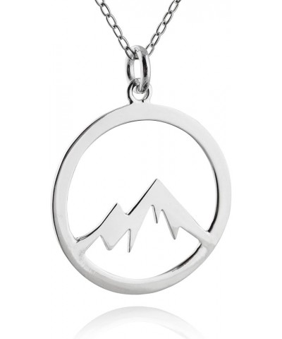 Mountain Pendant Necklaces for Men and Women Silver Circle Outline $19.74 Necklaces