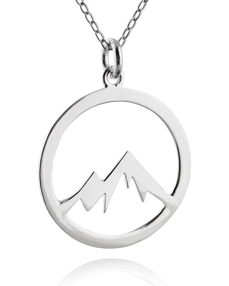 Mountain Pendant Necklaces for Men and Women Silver Circle Outline $19.74 Necklaces