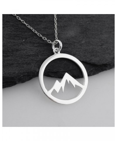 Mountain Pendant Necklaces for Men and Women Silver Circle Outline $19.74 Necklaces