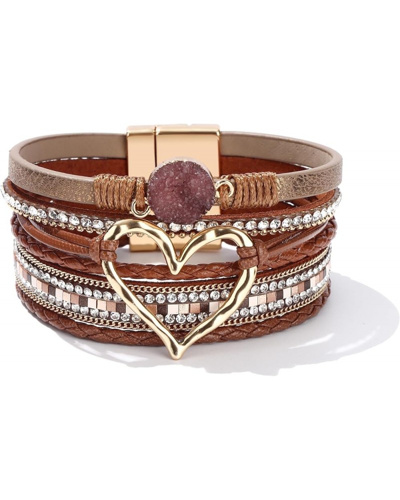 Boho Leather Wrap Bracelets for Women Cute Stackable Heart Summer Bracelets for Women Trendy 2024 Mothers Day Gifts B12:Bohem...