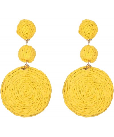 Boho Raffia Ball Earrings for Women, Statement Raffia Round Drop Earrings - Summer Beach Vacation Jewelry yellow $8.99 Earrings