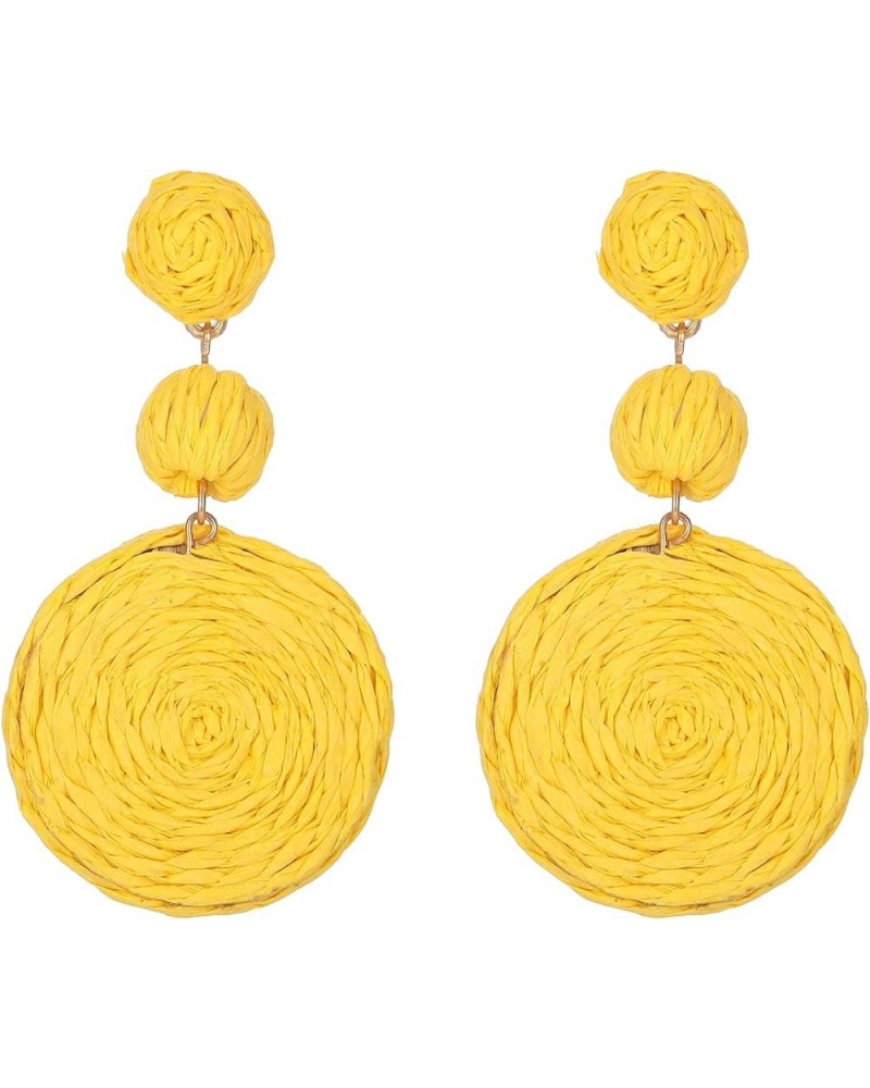 Boho Raffia Ball Earrings for Women, Statement Raffia Round Drop Earrings - Summer Beach Vacation Jewelry yellow $8.99 Earrings