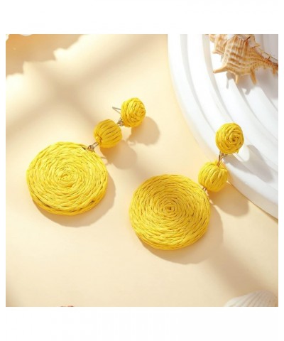 Boho Raffia Ball Earrings for Women, Statement Raffia Round Drop Earrings - Summer Beach Vacation Jewelry yellow $8.99 Earrings