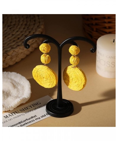 Boho Raffia Ball Earrings for Women, Statement Raffia Round Drop Earrings - Summer Beach Vacation Jewelry yellow $8.99 Earrings