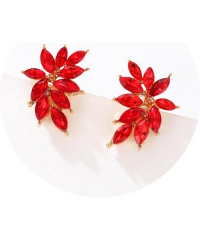 Small Rhinestone Stud Earrings Dainty Marquise Crystal Cluster Earring for Women Girls Wedding Bride Prom Red/Gold tone $9.71...