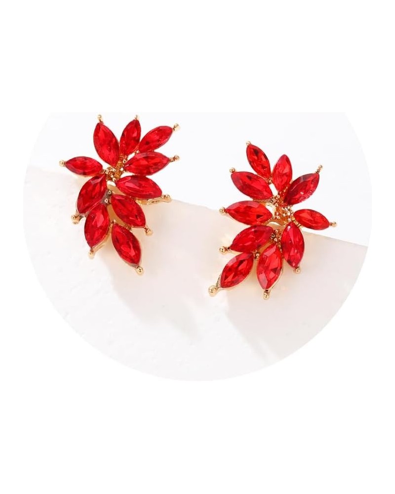 Small Rhinestone Stud Earrings Dainty Marquise Crystal Cluster Earring for Women Girls Wedding Bride Prom Red/Gold tone $9.71...