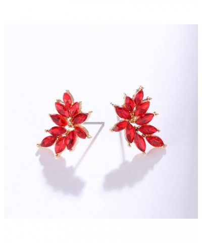 Small Rhinestone Stud Earrings Dainty Marquise Crystal Cluster Earring for Women Girls Wedding Bride Prom Red/Gold tone $9.71...