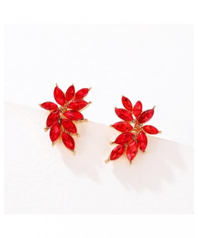 Small Rhinestone Stud Earrings Dainty Marquise Crystal Cluster Earring for Women Girls Wedding Bride Prom Red/Gold tone $9.71...