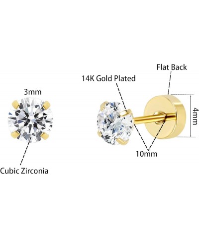 7 Pairs Flat Back Stud Earrings Set for Women, Hypoallergenic Surgical Steel Cubic Zirconia Earrings Studs for Lobe Cartilage...