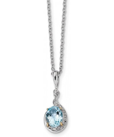 Solid 925 Sterling Silver and 14K Sky Blue Topaz Diamond Pendant Necklace Charm Chain - with Secure Lobster Lock Clasp (.01 c...