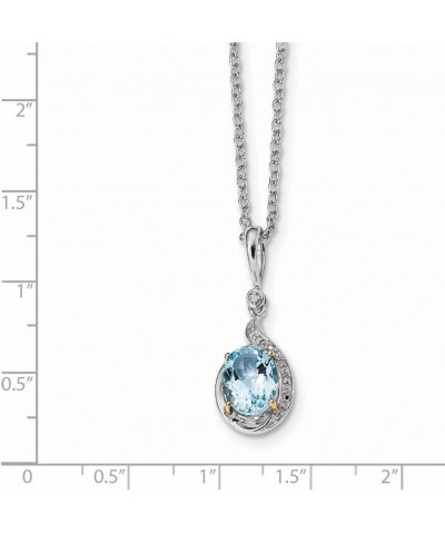 Solid 925 Sterling Silver and 14K Sky Blue Topaz Diamond Pendant Necklace Charm Chain - with Secure Lobster Lock Clasp (.01 c...