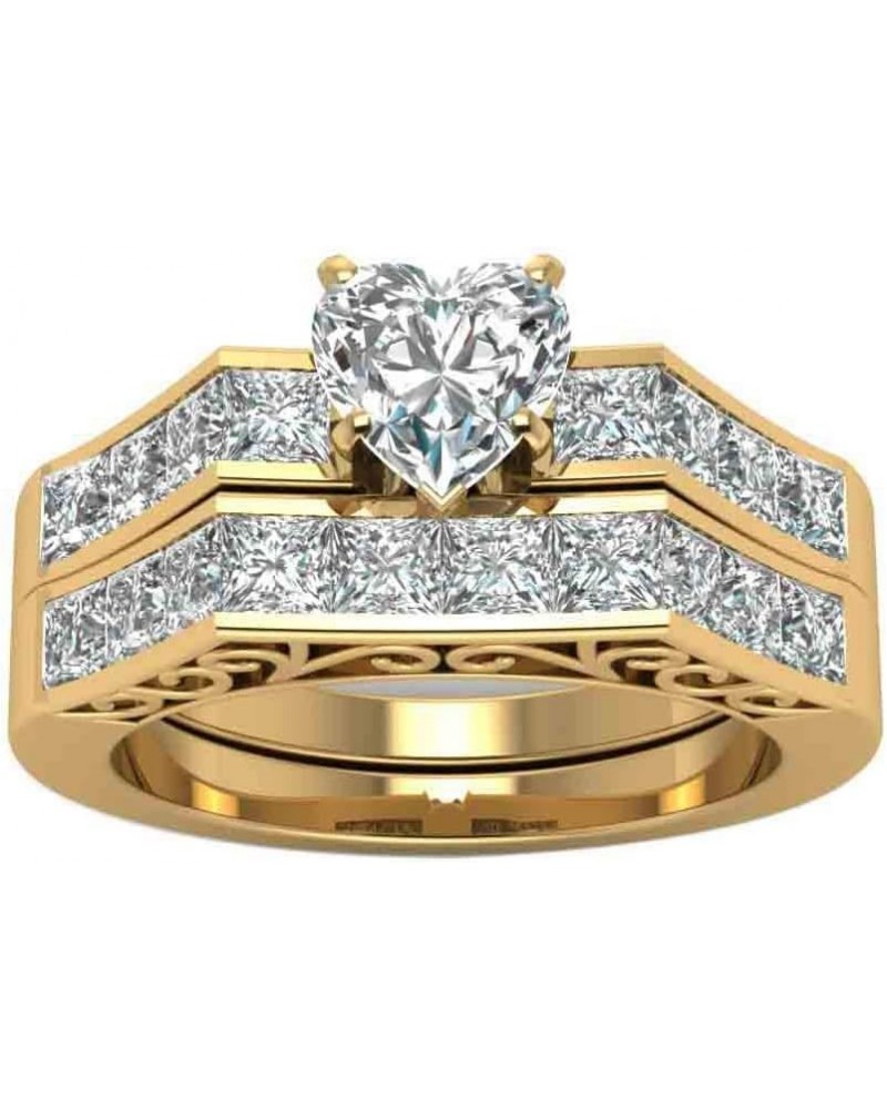 Bridal Sets Yellow Gold Plated Womens Wedding Ring Sets Princess Cut Cz Engagement Ring Sets gold4 $10.34 Sets