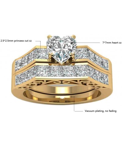 Bridal Sets Yellow Gold Plated Womens Wedding Ring Sets Princess Cut Cz Engagement Ring Sets gold4 $10.34 Sets