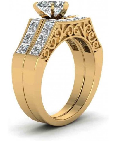 Bridal Sets Yellow Gold Plated Womens Wedding Ring Sets Princess Cut Cz Engagement Ring Sets gold4 $10.34 Sets