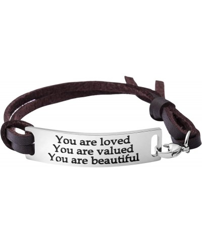 Motivational Gift Inspirational Leather Bracelet Adjustable Bangle Jewelry Stainless Steel You are loved-Brown $8.50 Bracelets