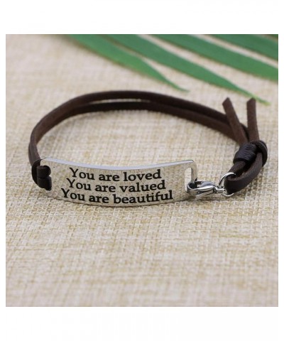 Motivational Gift Inspirational Leather Bracelet Adjustable Bangle Jewelry Stainless Steel You are loved-Brown $8.50 Bracelets