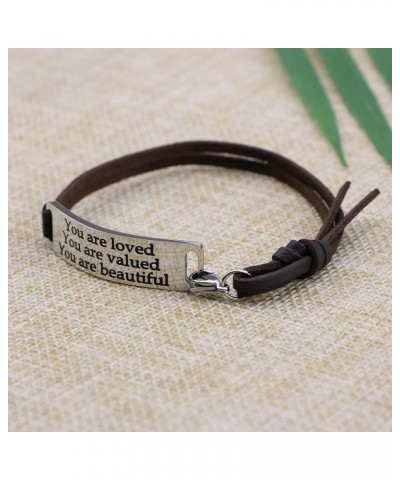 Motivational Gift Inspirational Leather Bracelet Adjustable Bangle Jewelry Stainless Steel You are loved-Brown $8.50 Bracelets