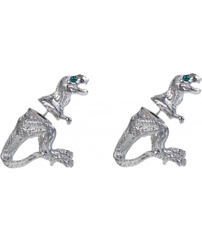 Dinosaur 3D Double Sided Ear Stud Earrings for Women Silver Tone with Green Rhinestones $7.64 Earrings