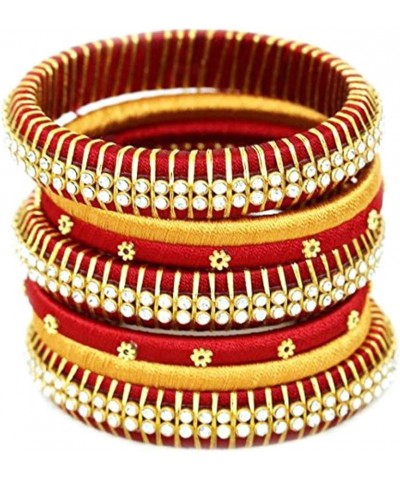 Festive Offer: Designer Handcrafted Silk Thread Red & Yellow Bangles for Women Red & Yellow 2.4 Inches $9.50 Bracelets