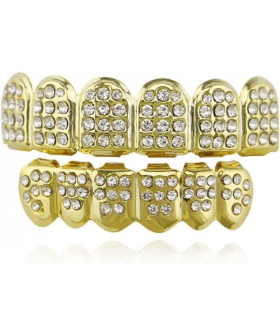 18k Gold Plated Iced Out Grills with Diamond Hip Hop Teeth Grillz Caps Top and Bottom Set for Your Teeth Golden $8.15 Body Je...