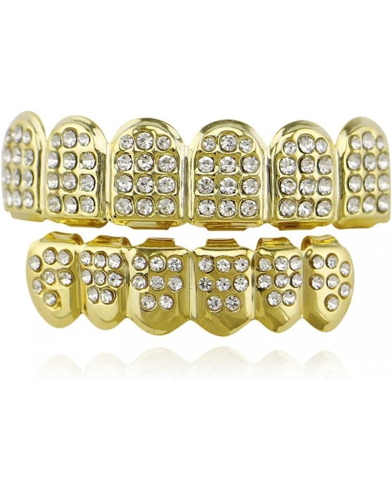 18k Gold Plated Iced Out Grills with Diamond Hip Hop Teeth Grillz Caps Top and Bottom Set for Your Teeth Golden $8.15 Body Je...